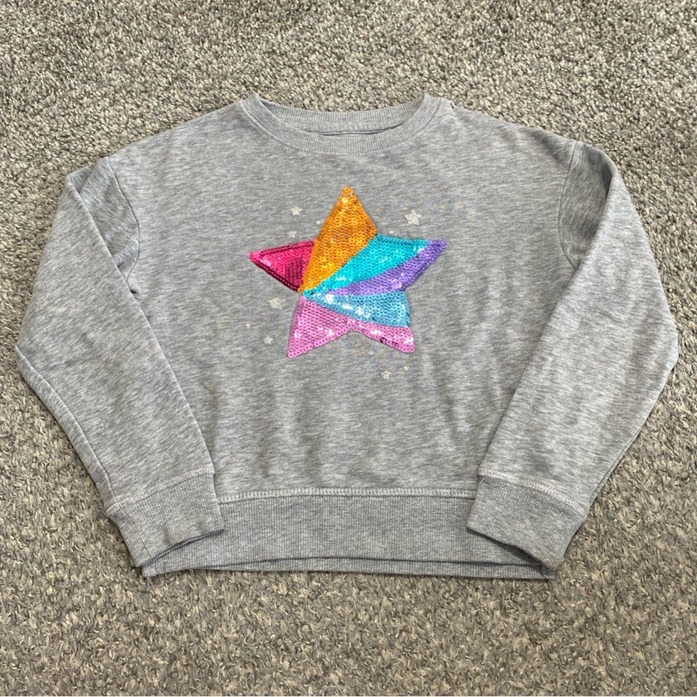 Falls Creek Girls XS Heather Gray Sequined Star Long Sleeve Rib Hem Sweatshirt
